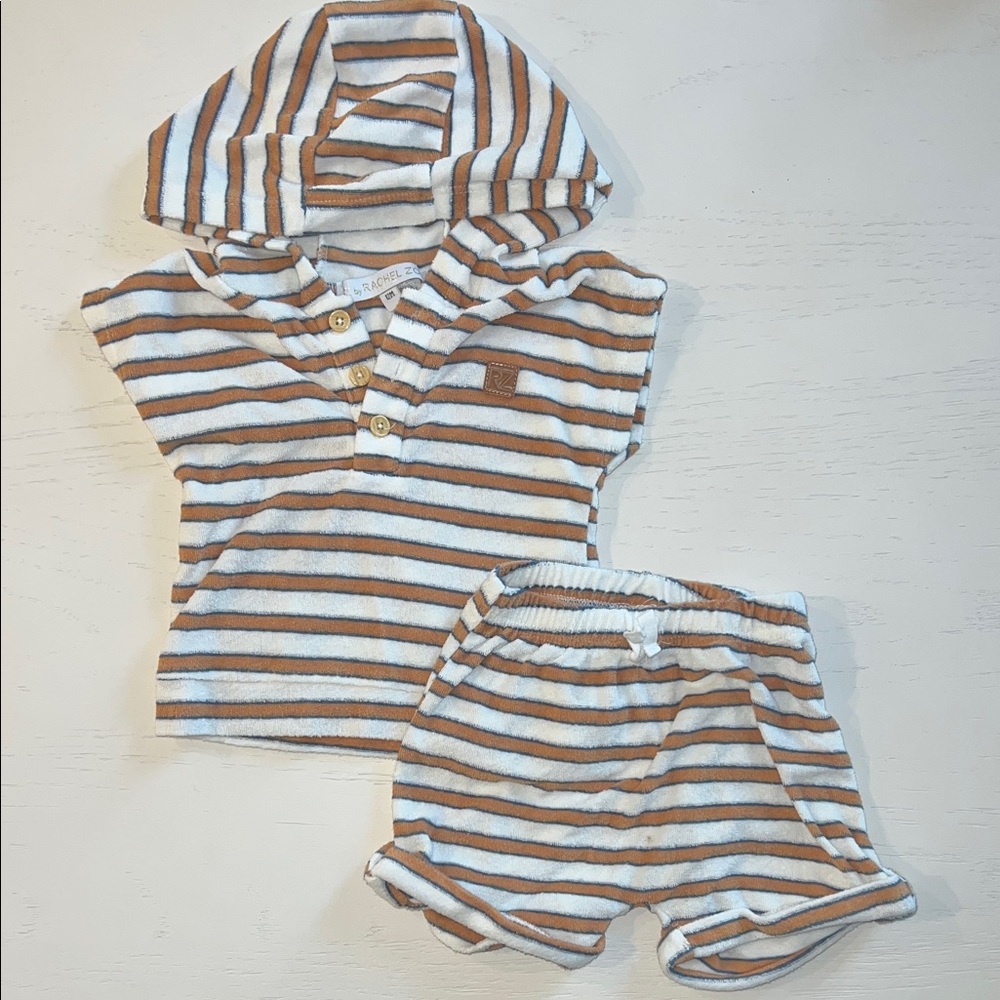 Rachel Zoe Neutral Brown White Striped Terry Hoodie Set Cover Up 12 months